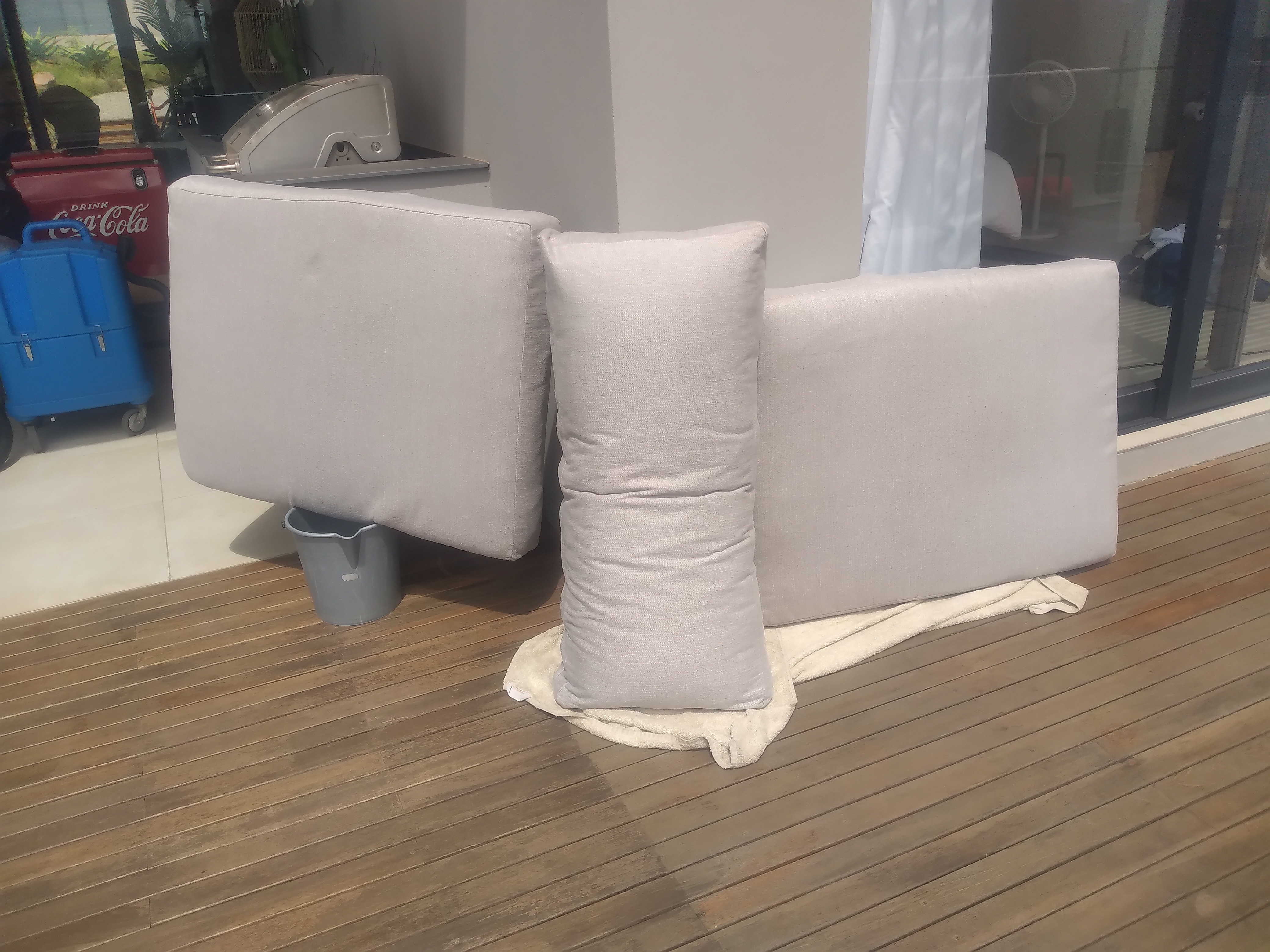 The couch with the food spills and dirt after the upholstery cleaning done in Ballito by North Coast Cleaning